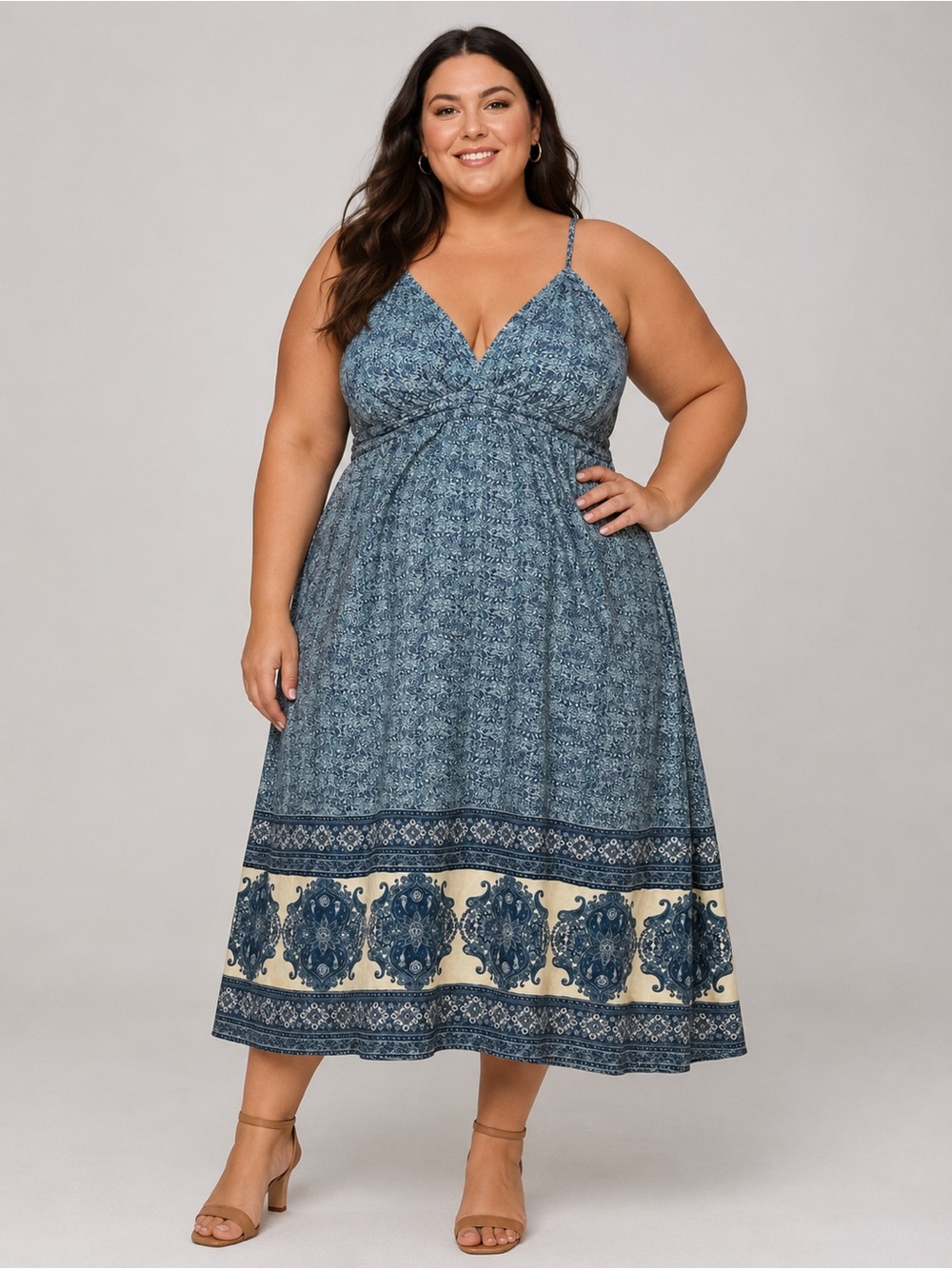 Romantic Gypsy Womens 4X Boho Midi Dress Summer Festival Beach Vacation Casual